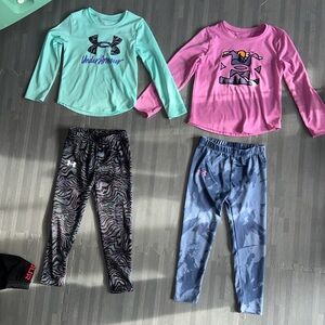 Under Armour Girls Long Sleeve Tops & Leggings Set - Mint, Pink, Black, Blue